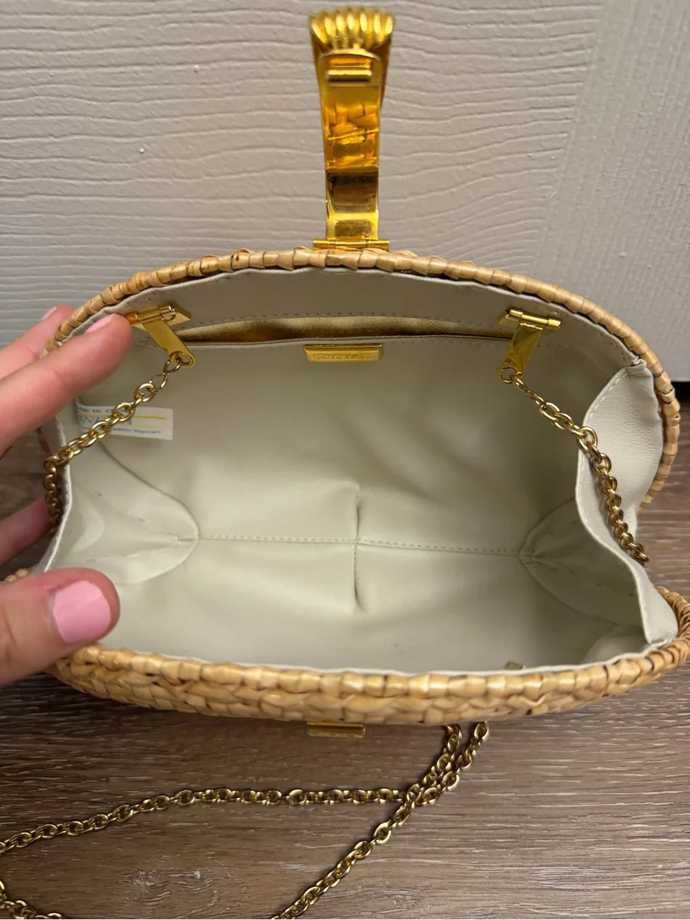 Vintage Vanessa Woven Straw Clutch with Gold Chain Strap Crossbody Purse